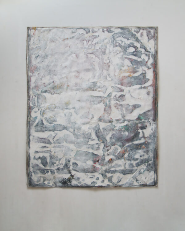 Whiteout no. 1, 167 x 204 cm (unstretched), mixed media on linen, 2021.